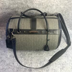 VTG Samsonite Barrel Duffel Bag - Herringbone Canvas with Black Leather Accents